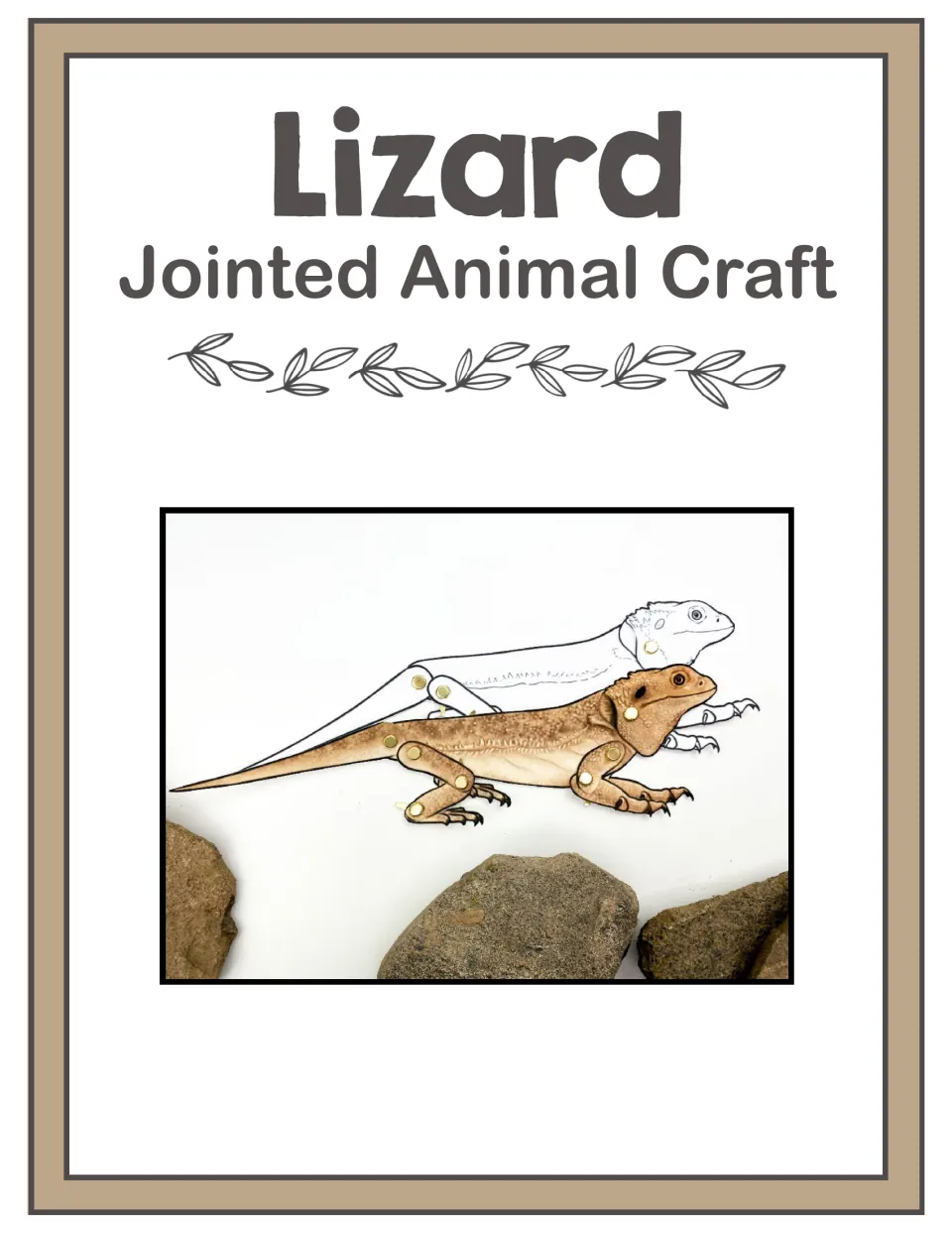 Cover of the jointed lizard craft showing assembled color and black-and-white lizards with movable parts