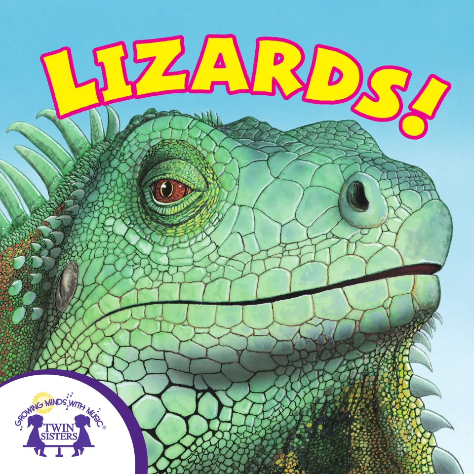 Cover of the lizard nonfiction eBook, featuring the title 'Lizards!' and a close-up illustration of an iguana