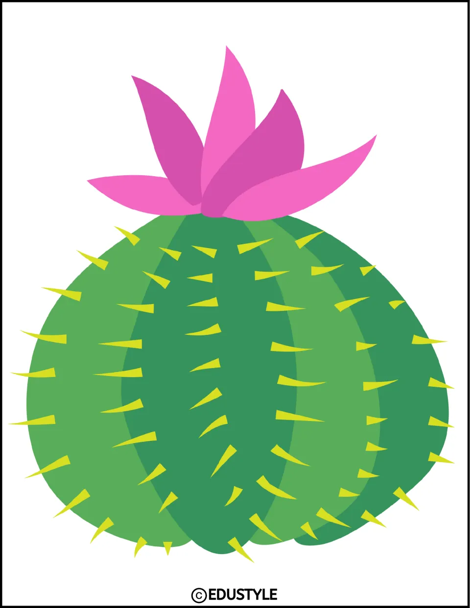 Large green cactus with a pink flower and yellow spines, a graphic for the llama bulletin board or door decor kit