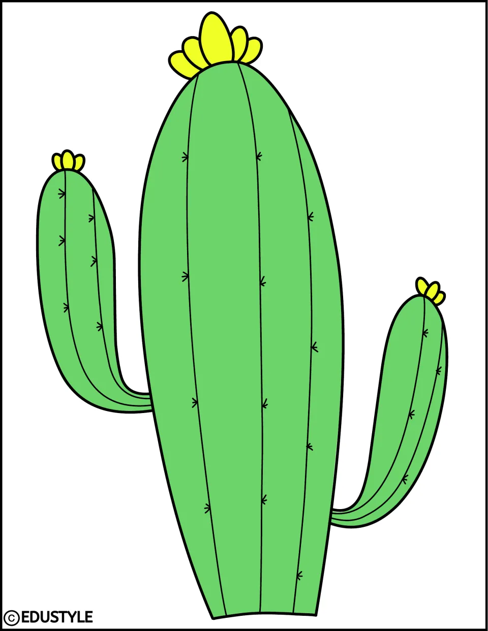 Large green cactus with two arms and yellow flowers, a display graphic for the llama bulletin board or door kit