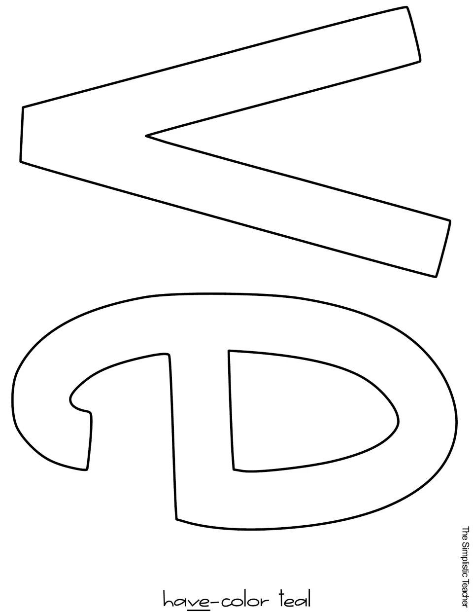 Birthday display title letters v and e to cut out for 'have,' with instructions to color them teal