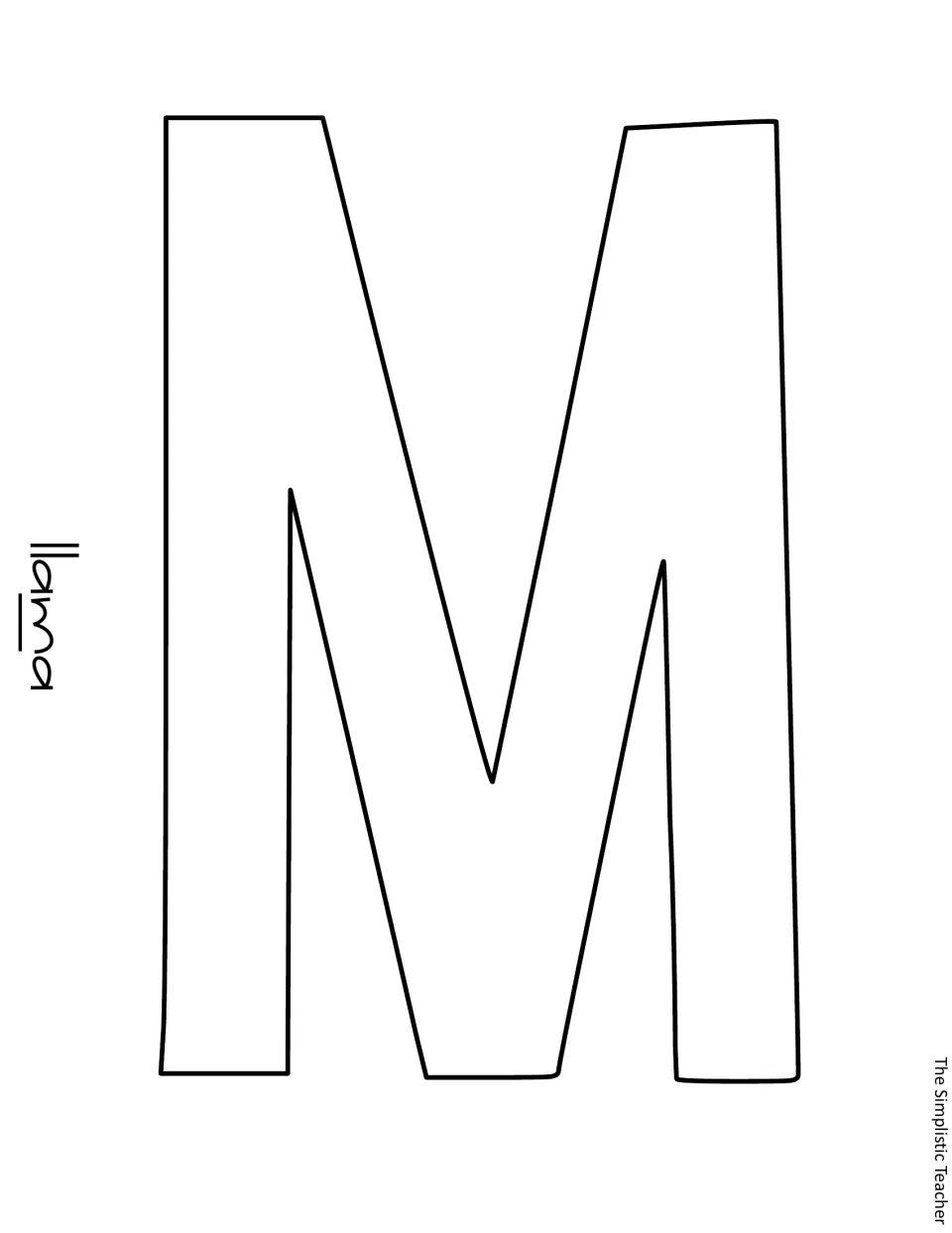 Outline letter M continues “Llama” in the printable title for the Valentine's Day classroom display