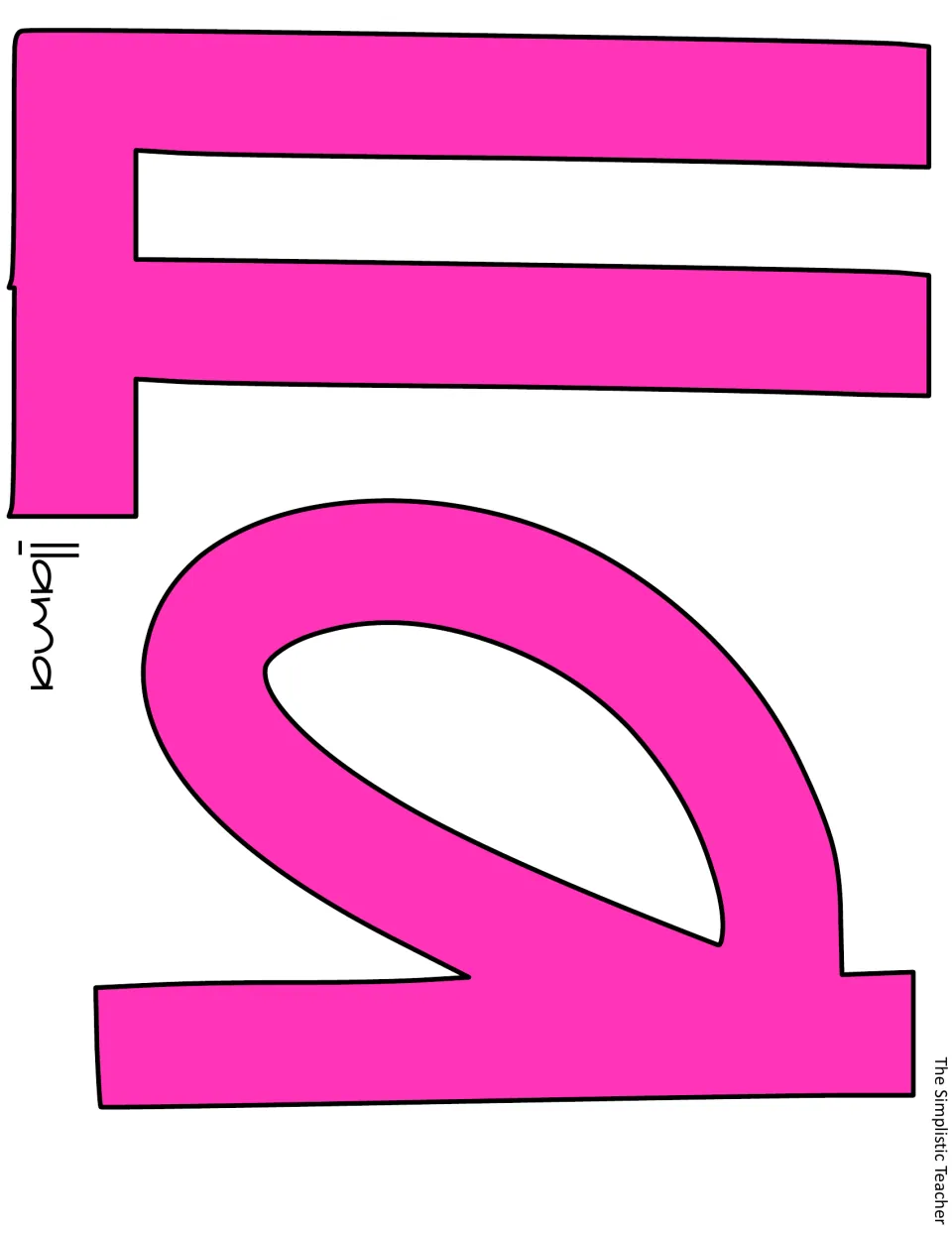 Pink letters L, L, and a begin “Llama” in the printable title for the Valentine's Day classroom display