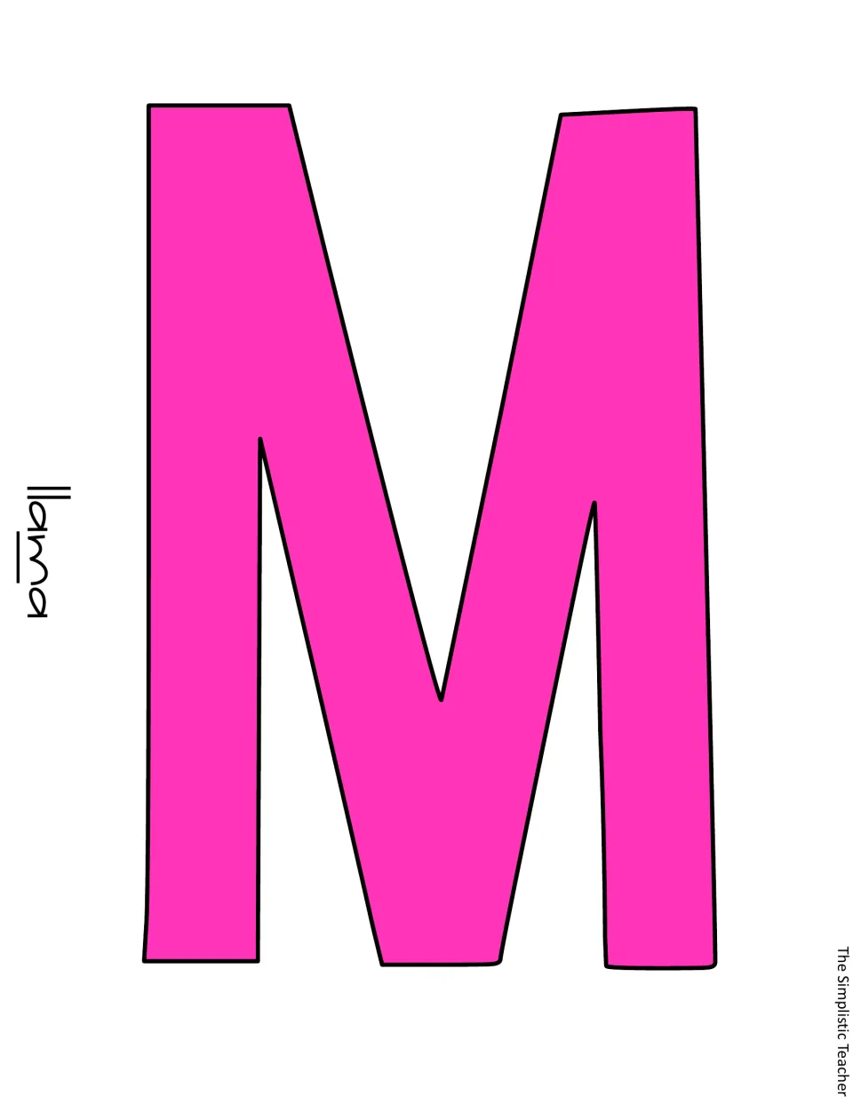 Pink letter M continues “Llama” in the printable title for the Valentine's Day classroom display