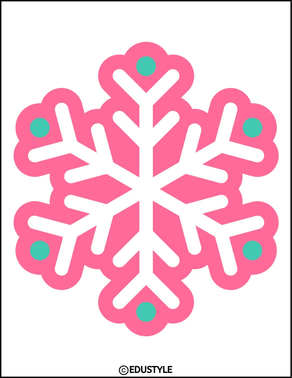 Single large pink snowflake cutout with white branches and teal dots for the Christmas classroom display