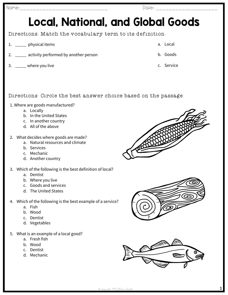 Goods and services quiz: students match local, goods and service to definitions, then answer 5 multiple-choice items