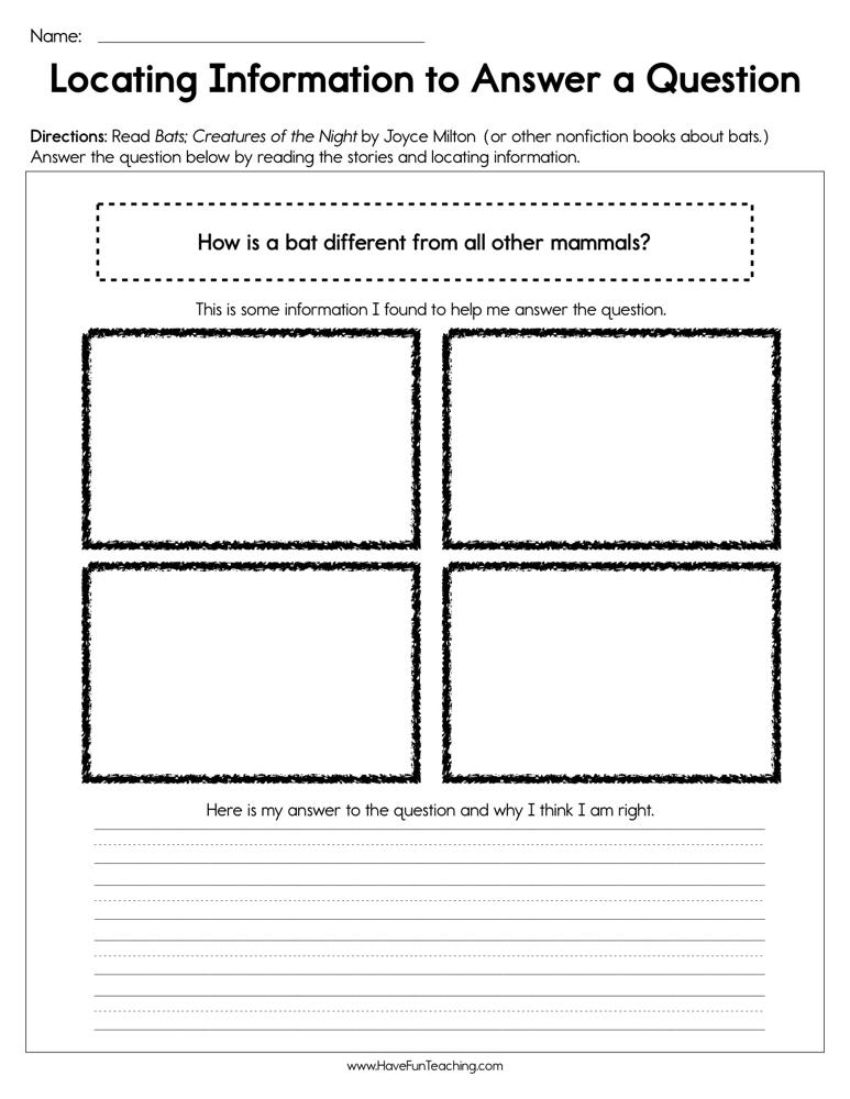 locating information to answer a question worksheet by