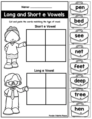 Long and Short Vowels – Cut and Paste Sort – sample page 3