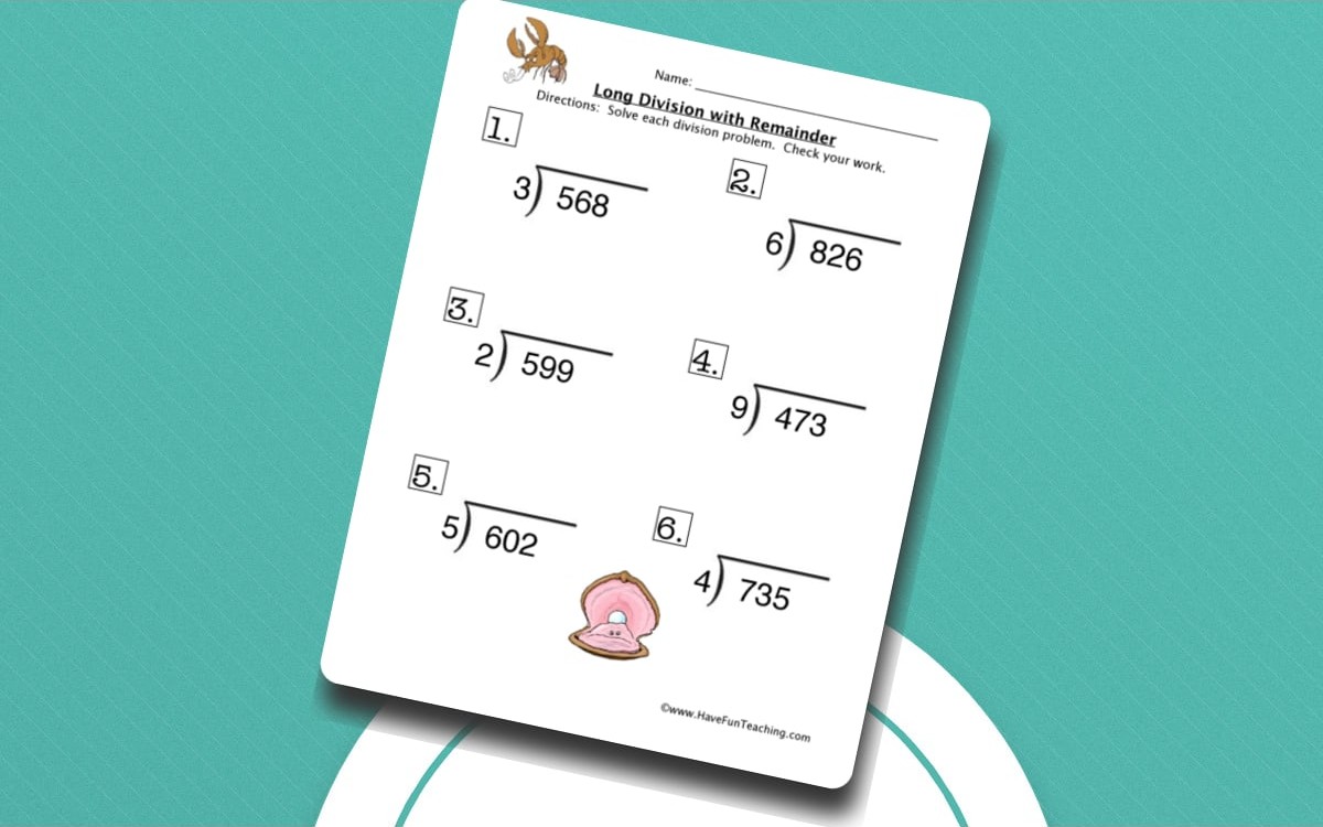 Long Division Remainder Worksheet teaching resource preview