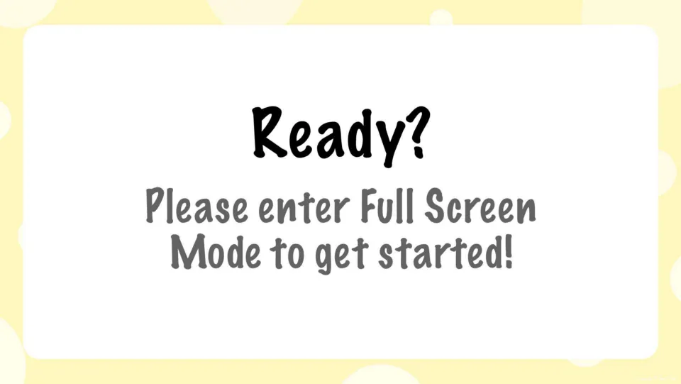 Ready? slide asking students to enter full screen mode before the long e spelling questions begin