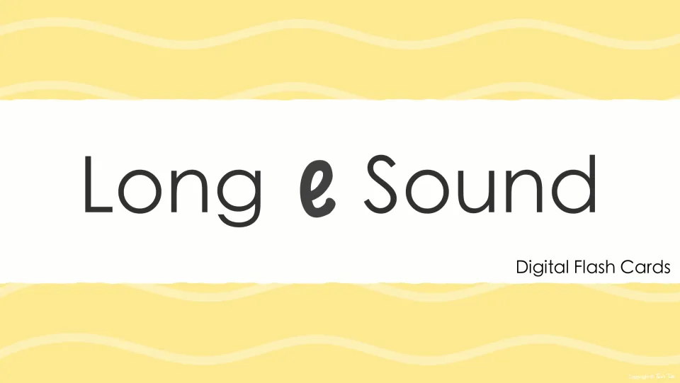 Long e Sound cover slide for a deck of digital flash cards practising words with the long e vowel sound