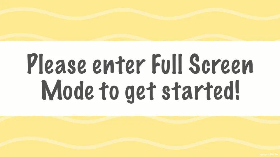 Start-up instruction slide asking the viewer to enter full screen mode before beginning the digital long e flash cards