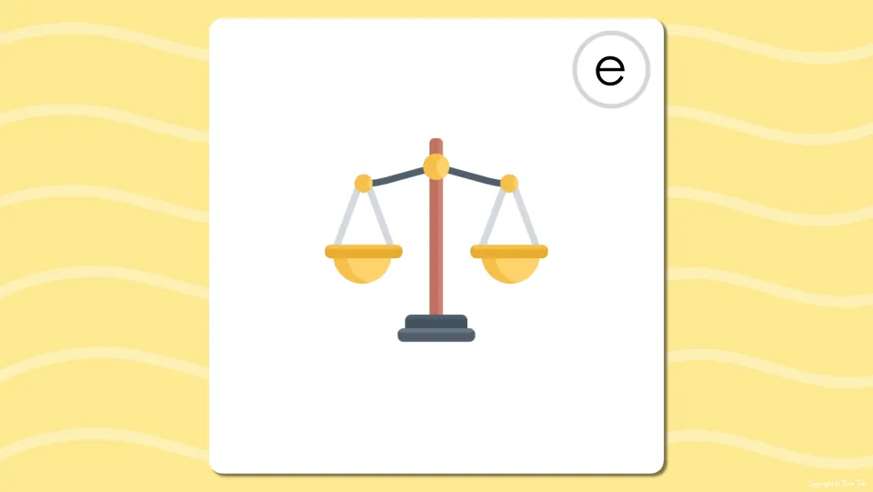 Long e flash card showing a balanced scale; students name the picture and hear the long e sound at the start