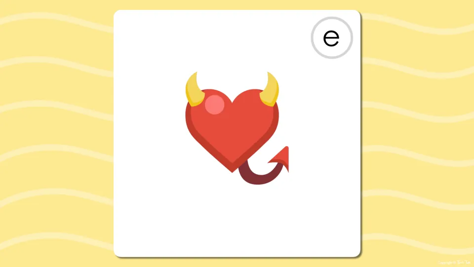 Long e flash card showing a red heart with devil horns and a tail; students name the picture and hear the long e sound
