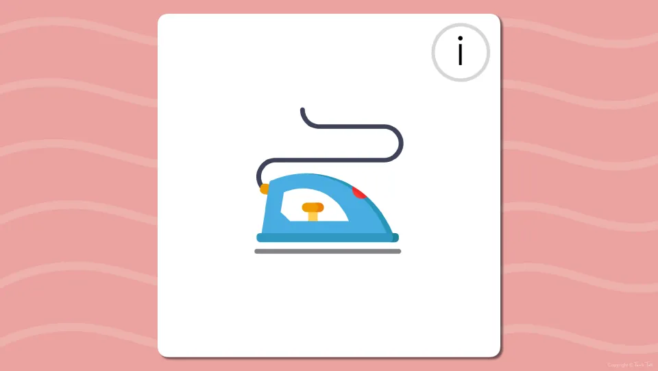 Long i flash card picturing a blue clothes iron; students name the object and listen for the long i sound