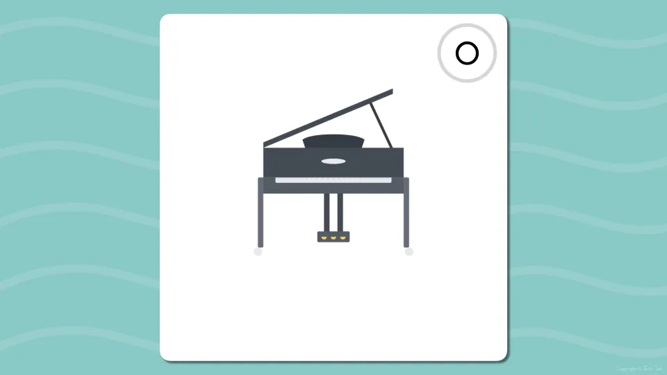 Long o flash card showing a grand piano picture without its word, so students name the object and listen for the long o