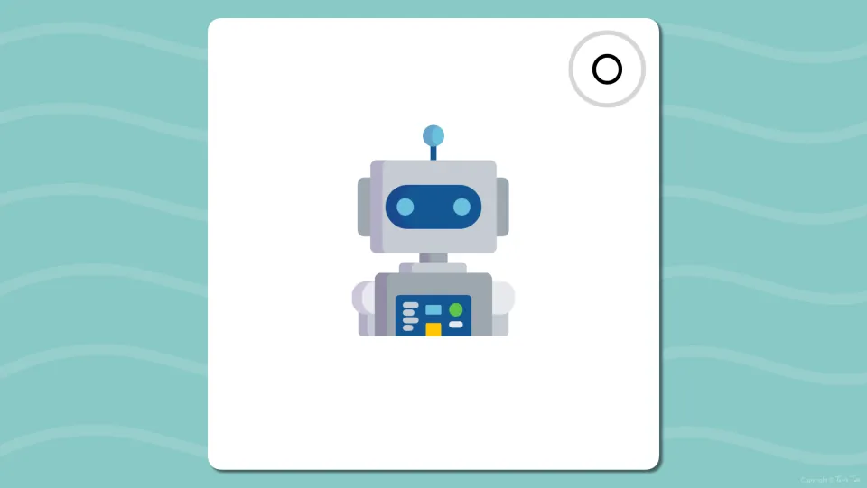 Long o flash card showing a robot illustration with no word, so students say the picture name and hear the long o sound