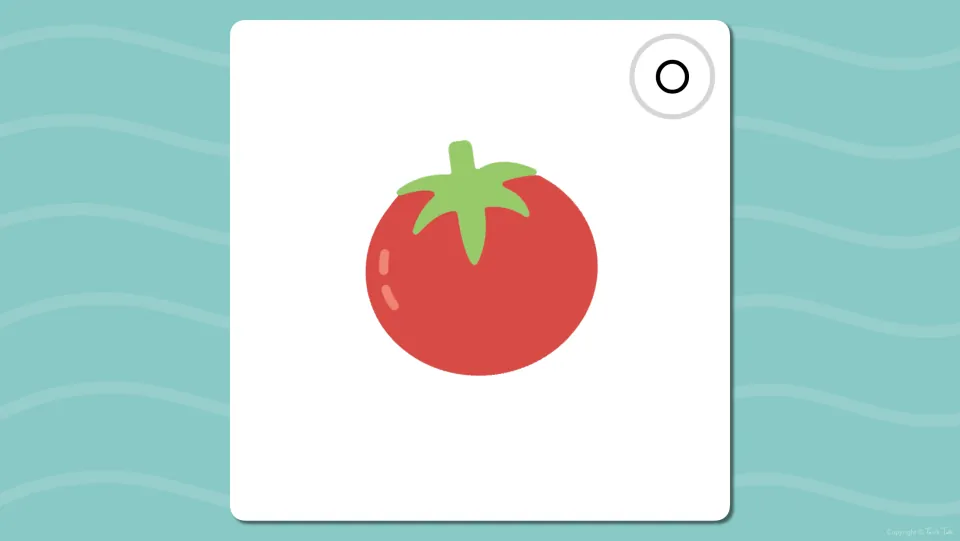 Long o flash card showing a red tomato with no word, so students name the picture and identify the long o vowel sound