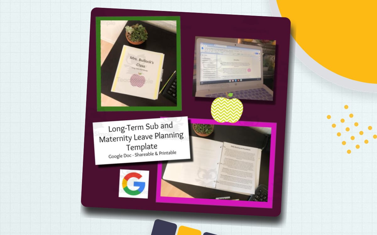 Long Term Sub + Maternity Leave Planning Template cover with the resource title.