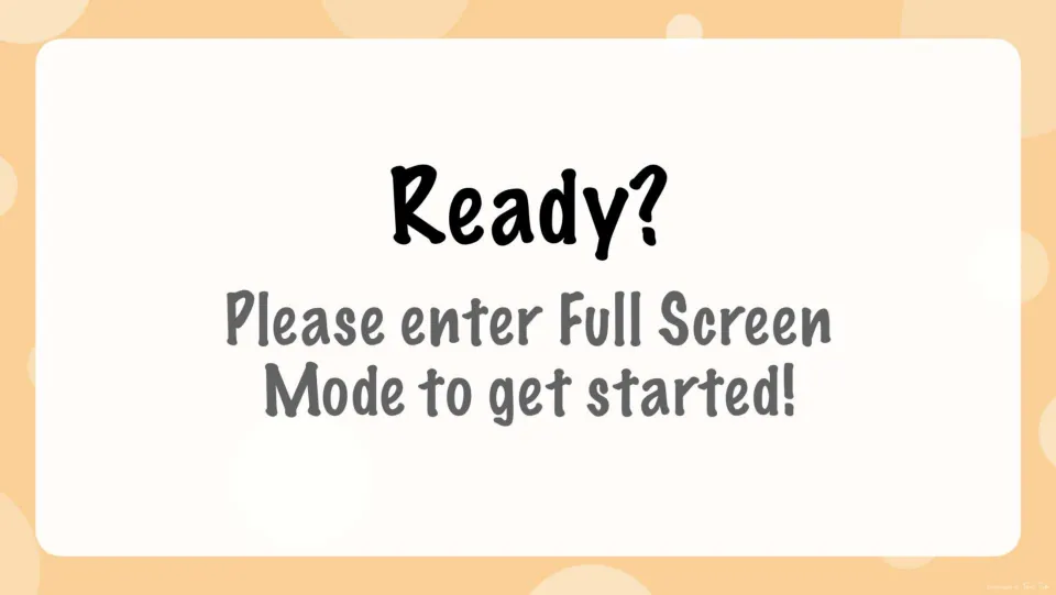 Ready? slide asking players to enter Full Screen Mode before the long u spelling quiz questions begin