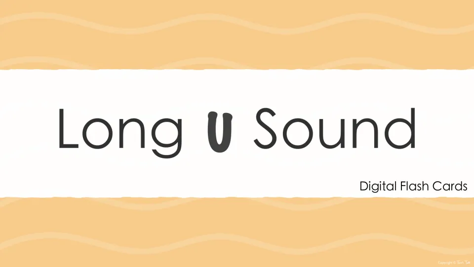 Title slide reading Long U Sound, Digital Flash Cards, opening a slide deck for practising long u words