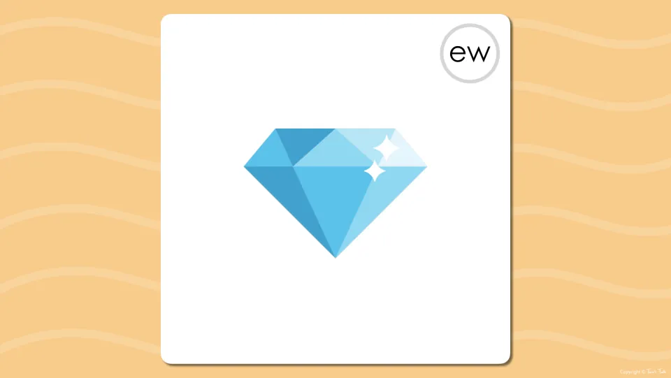 Long u ew flash card: a sparkling blue gem picture with no word, so students say the ew word before it is revealed