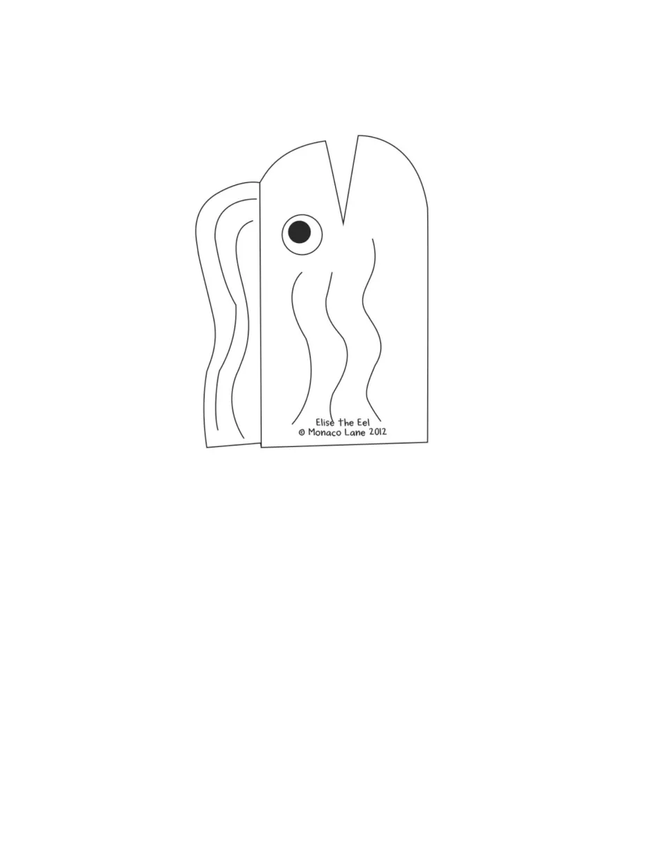 Long vowel animal puppet outline 5 of 5: Elise the Eel, shown with an open mouth, to print and cut out.