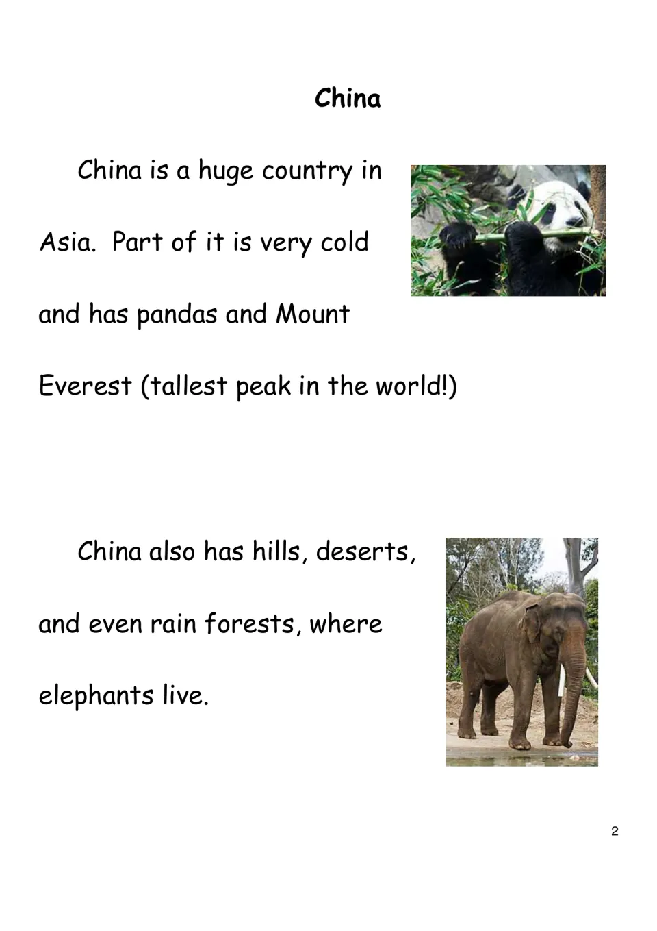 China's geography: students read that China is a huge Asian country with pandas, Mount Everest, deserts and rain forests