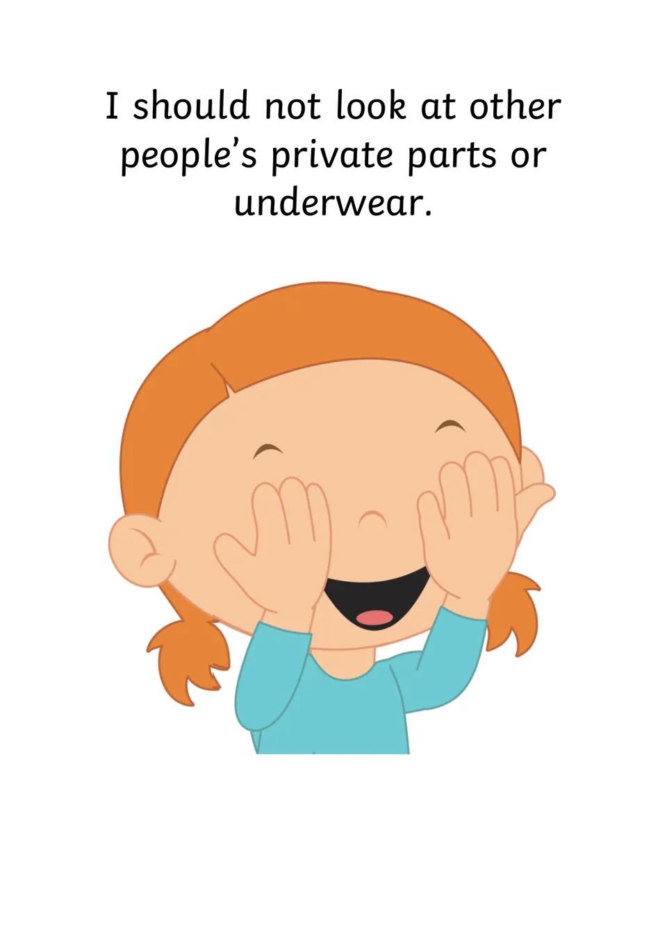 Rule page: I should not look at other people's private parts or underwear, with a girl covering her eyes with her hands