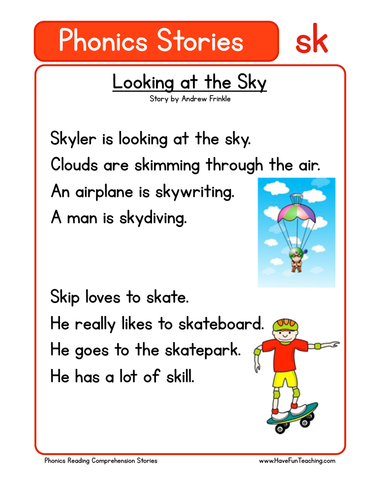 Looking at the Sky SK Phonics Stories Reading Comprehension Worksheet teaching resource preview