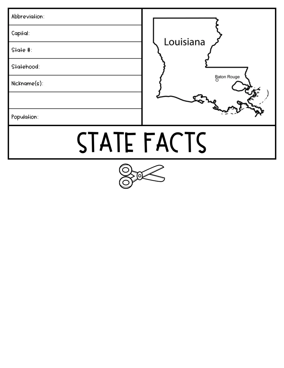 State facts flap: students record Louisiana's abbreviation, capital, state number, statehood, nicknames and population
