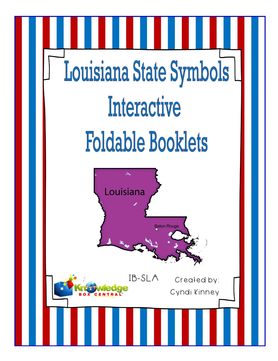 Cover: Louisiana State Symbols Interactive Foldable Booklets by Cyndi Kinney, with a purple state map marking Baton Rouge
