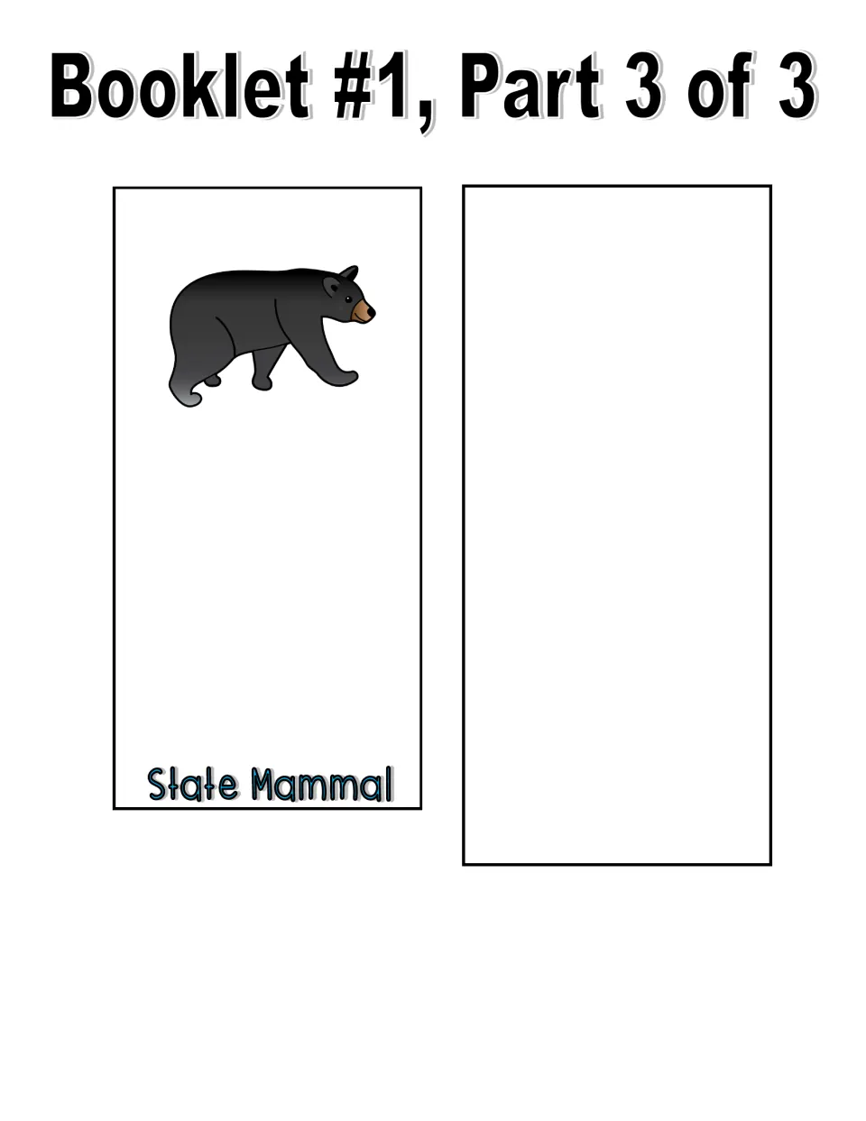 Color booklet cut-out pieces, part 3 of 3: black bear State Mammal page plus a blank extra page for any other state symbol