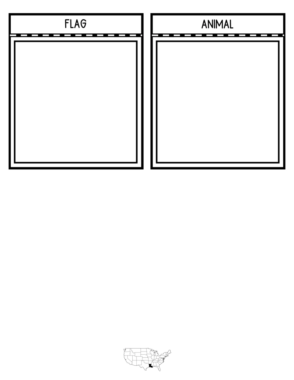 Interactive notebook flaps labeled Flag and Animal, each blank inside for recording Louisiana's flag and state animal