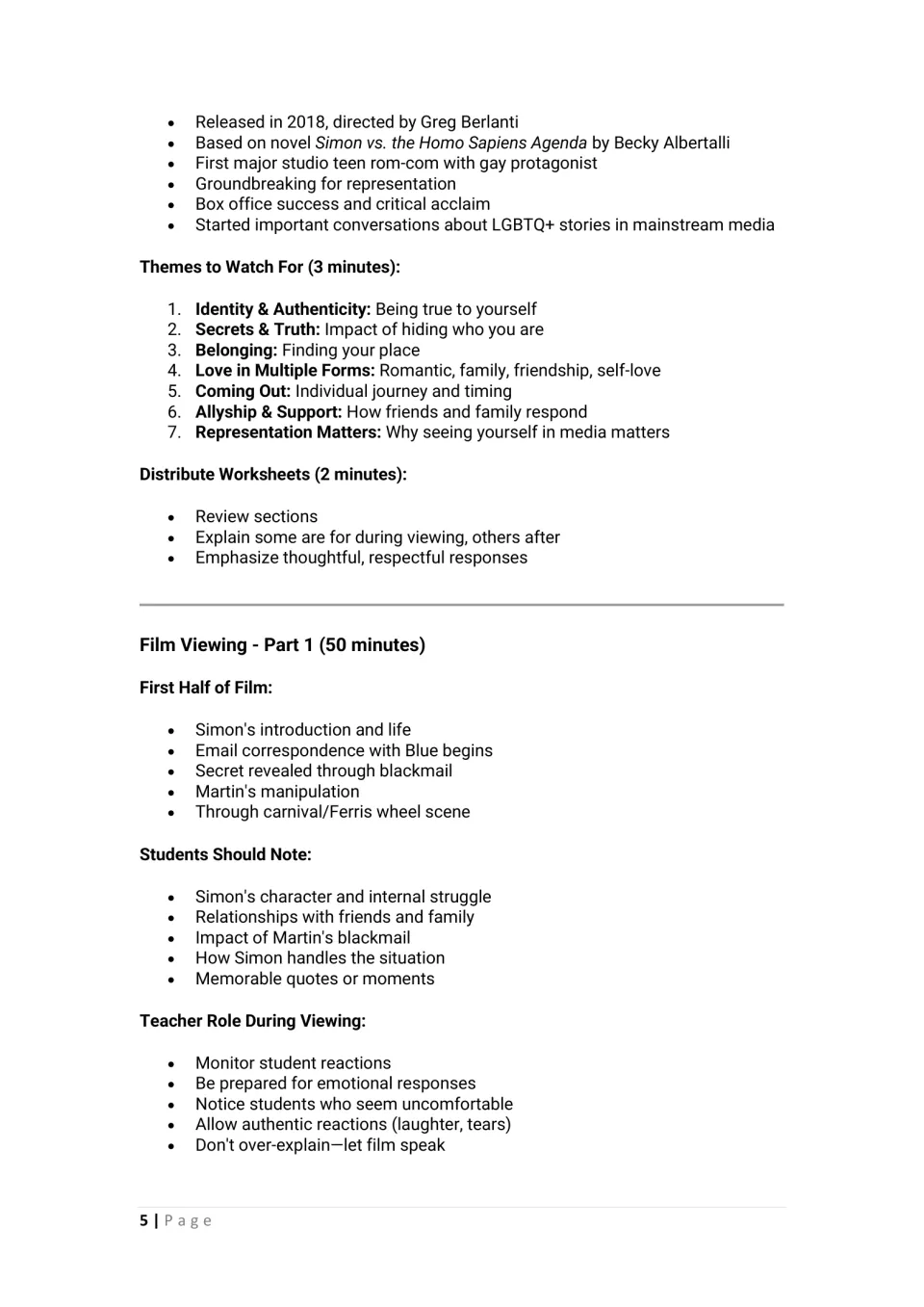 Film context and seven themes to watch for, then Part 1 viewing notes on Simon, Blue and Martin's blackmail for students