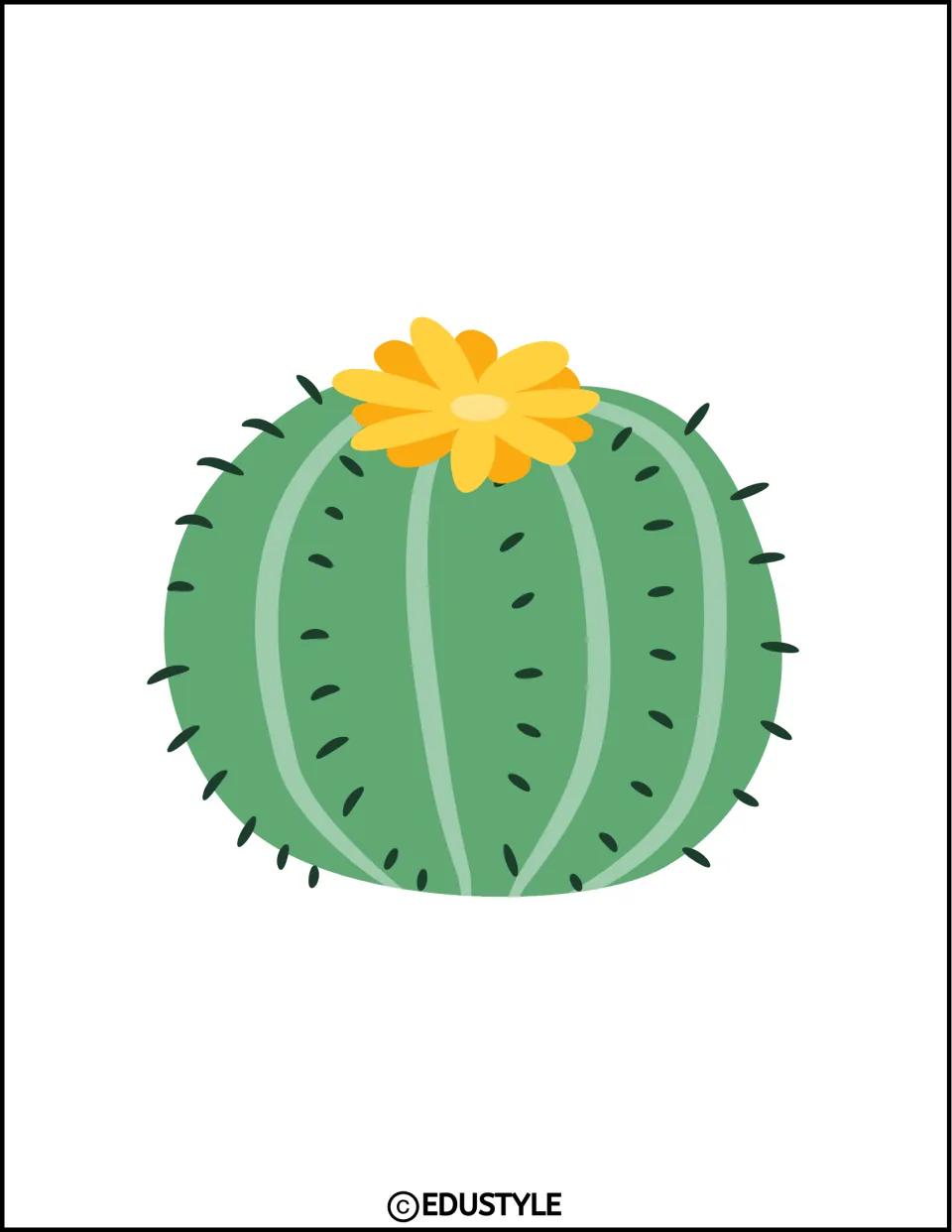 Small round green cactus with a yellow flower, a decoration for the llama bulletin board and door decor kit