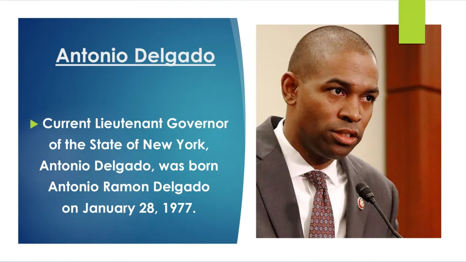 Biography slide introducing Antonio Ramon Delgado and giving his birth date as January 28, 1977