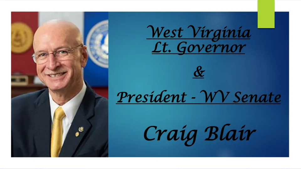 Biography cover introducing Craig Blair as West Virginia lieutenant governor and Senate president