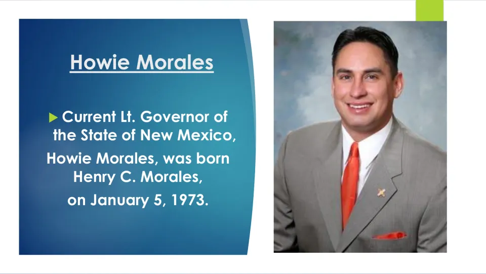 Biography slide identifying Howie Morales as Henry C. Morales and giving his birth date as January 5, 1973