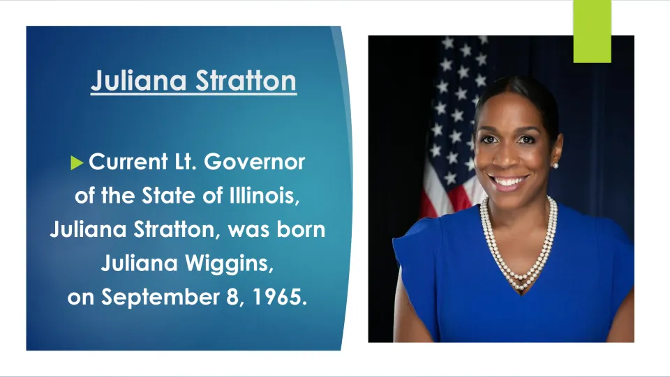 Biography slide identifying Juliana Stratton’s birth name as Juliana Wiggins and birth date as September 8, 1965