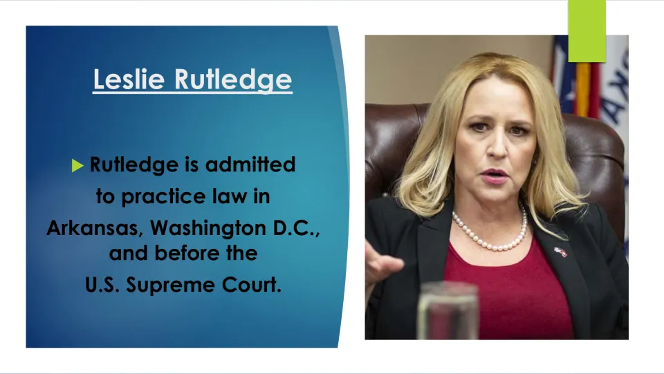 Biography slide listing Rutledge's law practice admissions in Arkansas, Washington, D.C., and the Supreme Court
