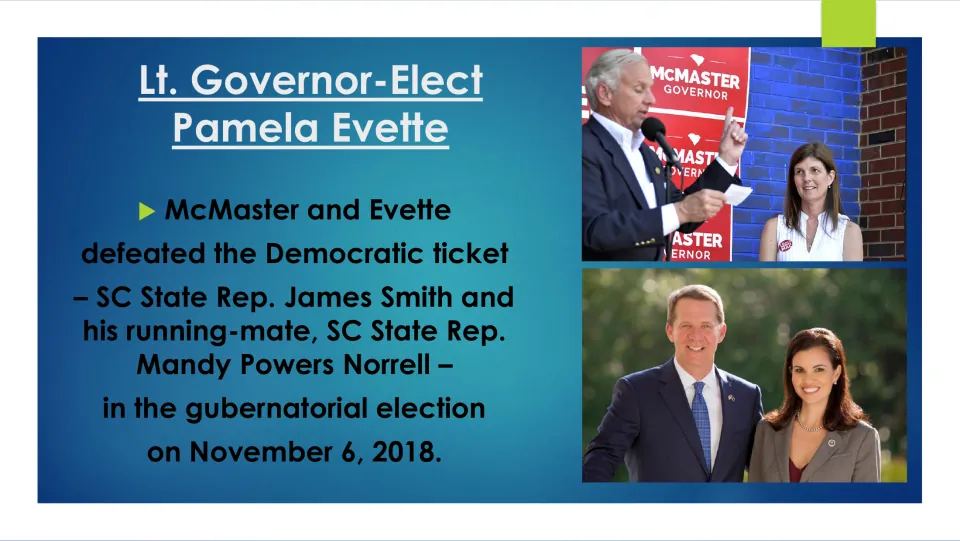 Election results: McMaster and Evette defeated Democrats James Smith and Mandy Powers Norrell on November 6, 2018