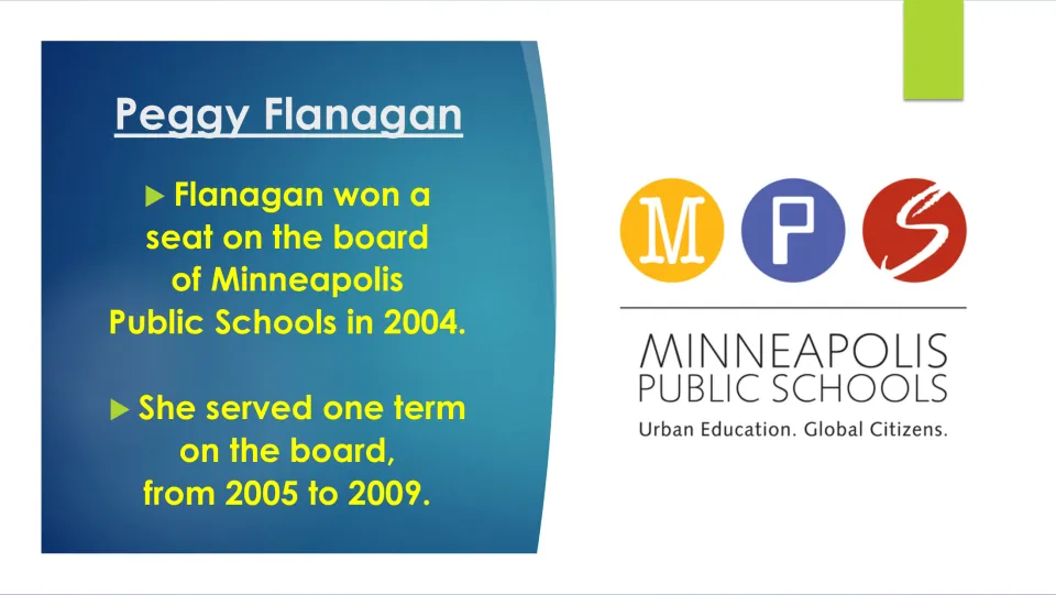 School board slide: Flanagan won a Minneapolis Public Schools board seat in 2004 and served one term from 2005 to 2009