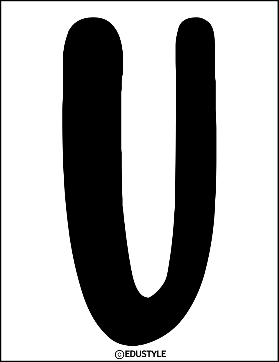 Solid black rounded U cut-out, the second character of the heading, sized to fill a whole sheet