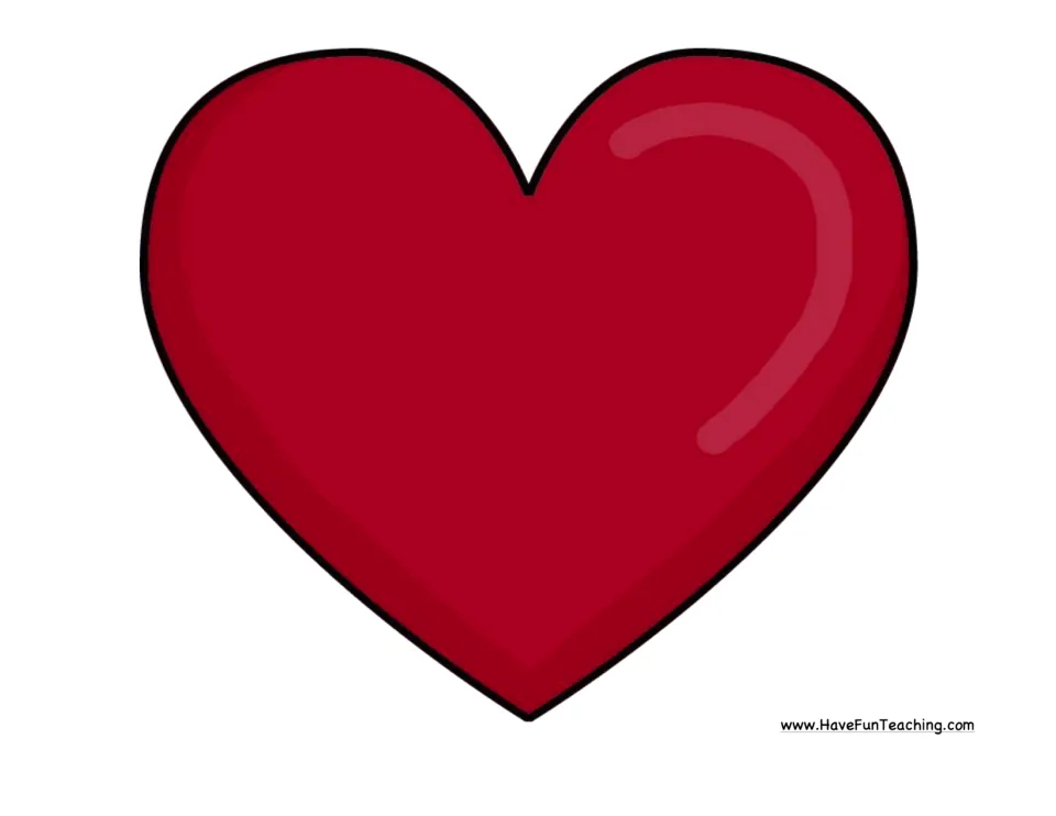 Large red heart charm to cut out and lay in a floor row for the Simon Says game on positions before and after