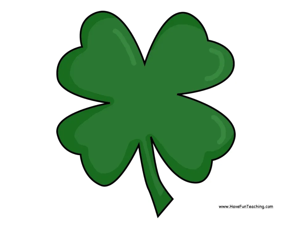 Large green four-leaf clover charm, cut out and placed in the floor row so students can look before or after it