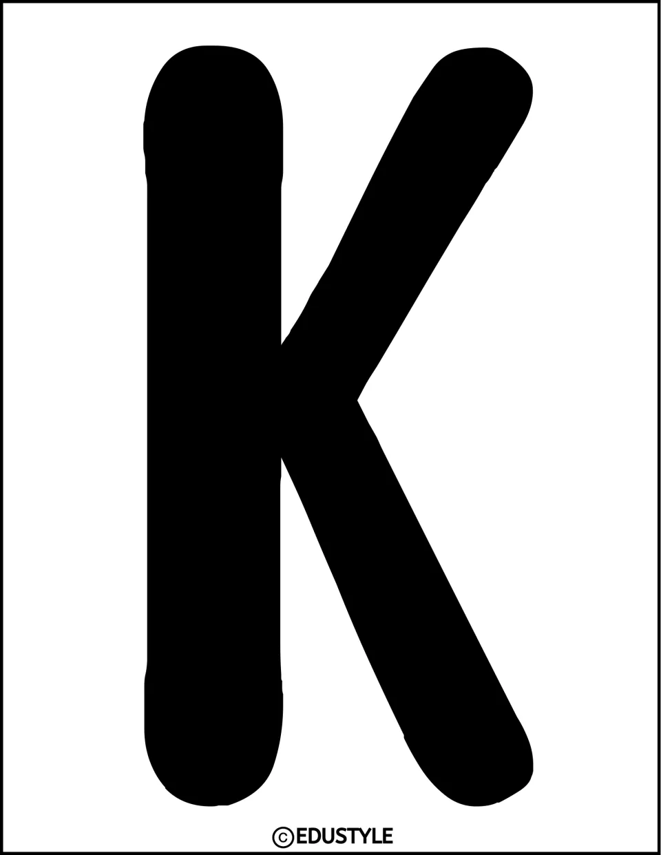 Bulletin board letter K: a full-page solid black K to print and cut out as the fourth letter, continuing Lucky