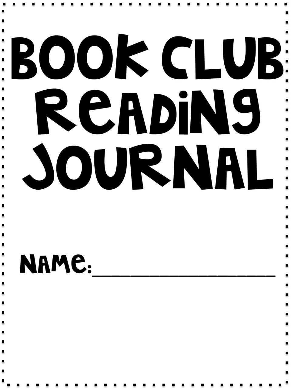 Cover of the Book Club Reading Journal in bold block letters, with a name line for the student who keeps the journal