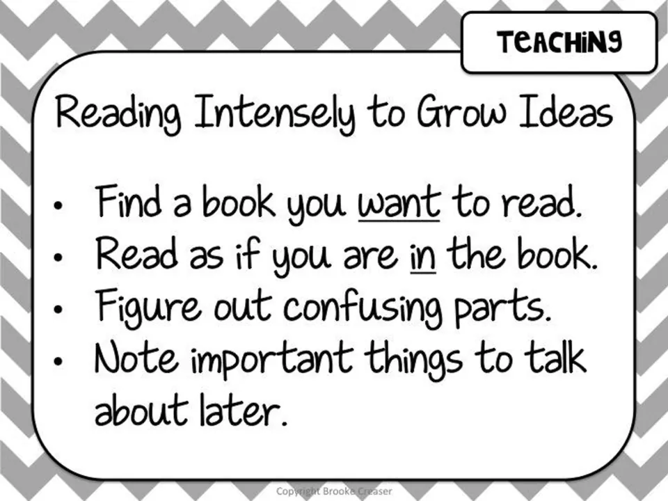 Session 1 strategy slide: choose a book, imagine being in it, resolve confusion, and note details to discuss