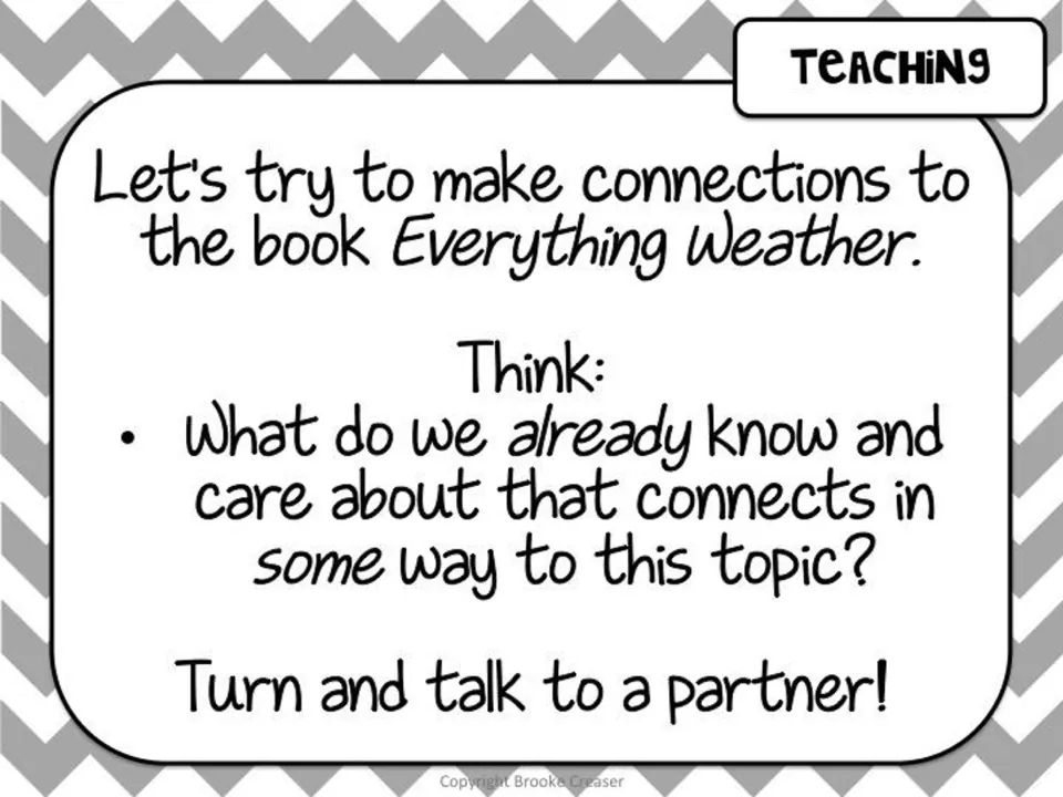 Making connections to the book Everything Weather: students think what they know and care about, then partner talk